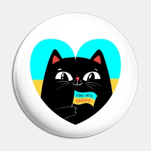 Black cat with Ukraine flag Pin