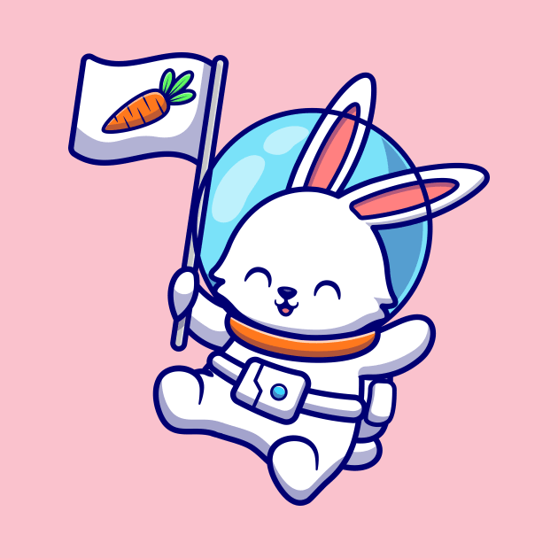 Cute Rabbit Astronaut Floating With Carrot Flag by Catalyst Labs