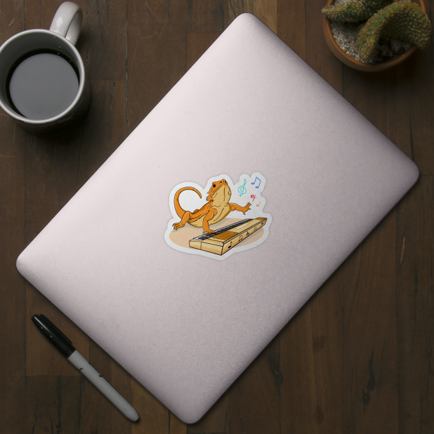 Bearded Dragon Music Piano Player Musician - Dragon - Sticker