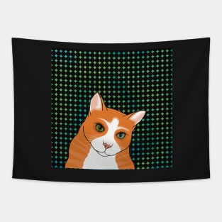 The Cute Ginger cat is watching you from an abstract pattern background Tapestry