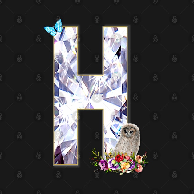 Name Initial Letter H and Cute Baby Owl by KC Morcom aka KCM Gems n Bling aka KCM Inspirations