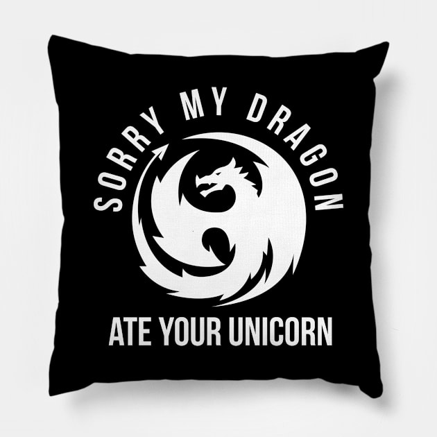 Sorry My Dragon Ate Your Unicorn Pillow by evokearo