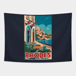 A Vintage Travel Illustration of Rhodes - Greece Tapestry