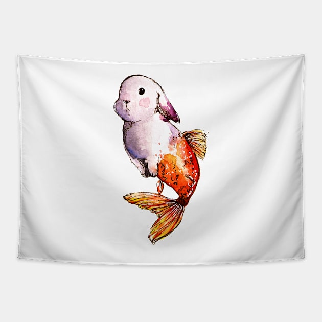 Goldfish Mermaid Bunny Tapestry by aquabun