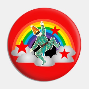 Harlequin clown marionette in rainbow Pin