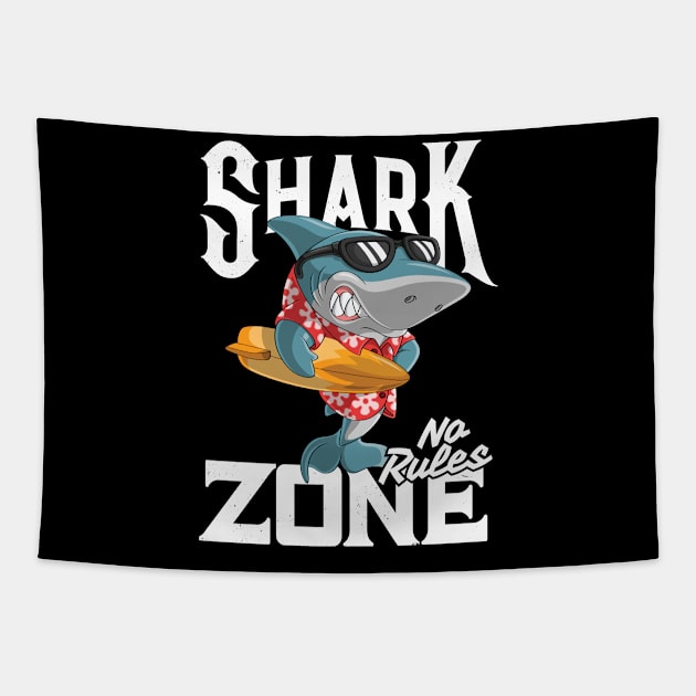 Shark Zone No Rules Surfer Surfing Gift Idea Tapestry by Macphisto Shirts