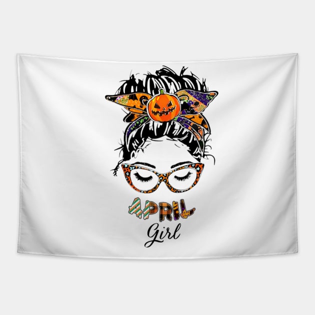 April Girl Halloween Face Wink Eyes Pumpkin Tapestry by tasmarashad