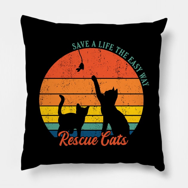 Retro Circle Rescue Cats Pillow by Adopt Me Meow