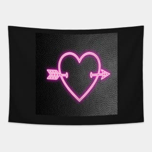 Heart & Arrow Bright Pink on Black Background Graphic Design Cute Gifts Tapestry