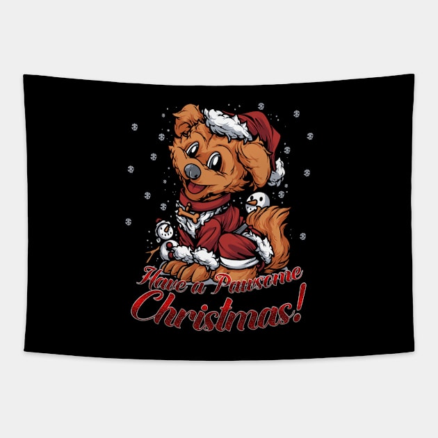 Christmas Dog Santa Suit Pawsome Christmas Tapestry by GeekyFairy