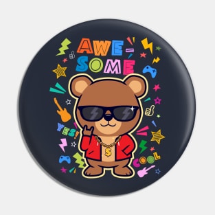 Fun cool bear kid cartoon Pin