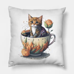 Cute Cat in a Tea Cup Pillow