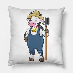 Cow as Farmer with Pitchfork Pillow