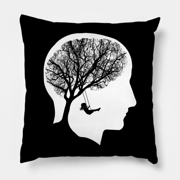 Tree branches brain person silhouette, trees, tree, branches, skull, brain, Mental Health Matters, Depression, Anxiety, Mental Iliness Pillow by Collagedream