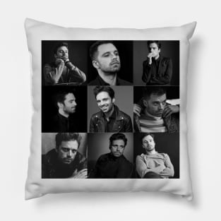 Sebastian Stan - Collage black and white Leo zodiac Pillow