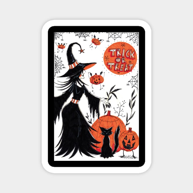 Trick or Treat Halloween Witch Magnet by saradaboru