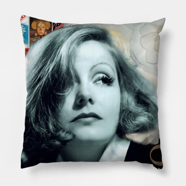 Greta Garbo Collage Portrait Pillow by Dez53