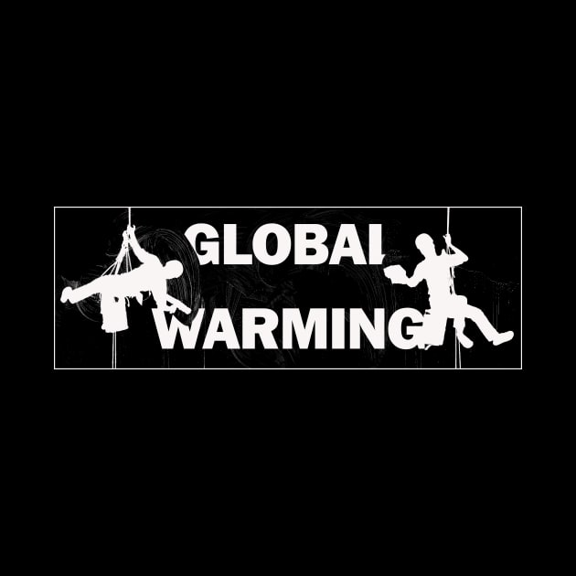 Global Warming - Typography, Two Window Cleaners Wiping Away The Words, White Inverted Cut Out by Earthworx