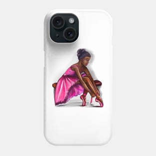 ballerina getting ready to dance, lacing her ballet shoes - brown skin ballerina. Top 10 Best ballerina gifts. Top 10 gifts for black women Phone Case