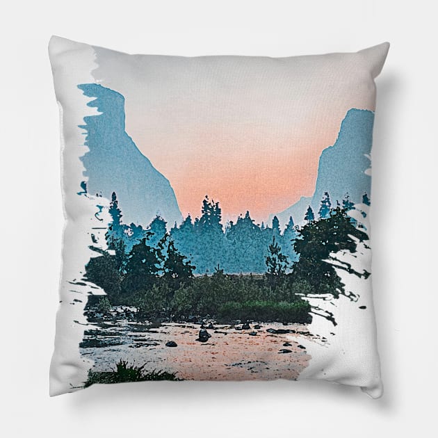 Beautiful Mountain Lake Landscape Pillow by PGP