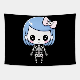 Cute Kawaii Girl Skeleton with a Bow | Halloween Cute Design for Kawaii Lovers Tapestry