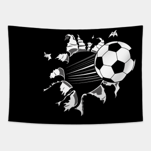 Soccer ball busting out Tapestry