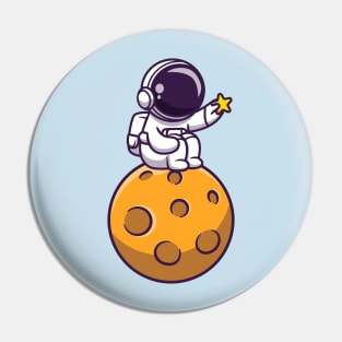 Cute Astronaut Sitting On Moon And Holding Star Pin