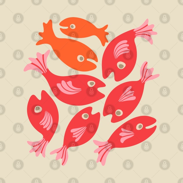 TEEMING Cute Swimming School of Fish Red Orange - UnBlink Studio by Jackie Tahara by UnBlink Studio by Jackie Tahara