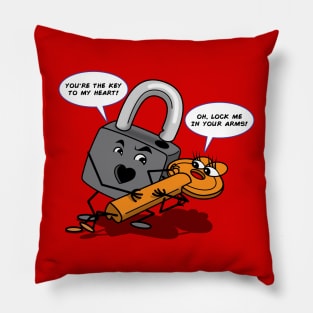Funny Cheesy Romantic Valentine Couple Lock And Key Cartoon Pillow