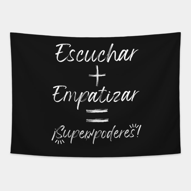 Effective formula to have superpowers. Educational phrase in Spanish on white chalk. Back to school with superpowers. Tapestry by Rebeldía Pura