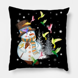 Hummingbird Snowman Merry Christmas Tee Hummingbird Lovers Pillow