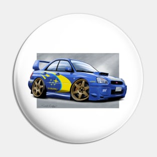 Cartooned Subaru Impreza STI Rally Car Pin