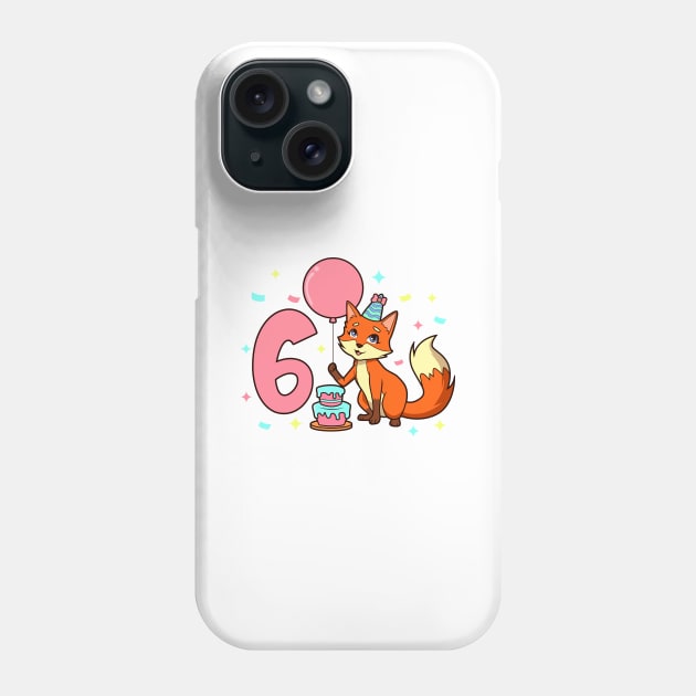 I am 6 with fox - girl birthday 6 years old Phone Case by Modern Medieval Design