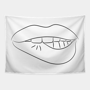 BITING LIPS Minimalist Hand Drawn Design Tapestry