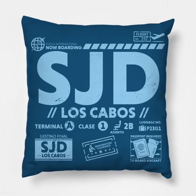 Vintage Los Cabos SJD Airport Code Travel Day Retro Travel Tag Mexico Pillow by Now Boarding