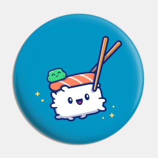 Cute Sushi With Chopstick Cartoon Vector Icon Illustration Pin