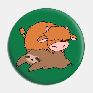 Sloth and Little Highland Cow Pin