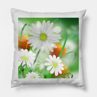 Wedding Flowers Art White & Golden Pillow