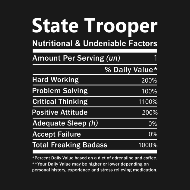 State Trooper T Shirt - Nutritional and Undeniable Factors Gift Item Tee by Ryalgi