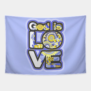 God is Love Blue Floral Tapestry