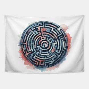 Maze Labyrinth Watercolor Tapestry