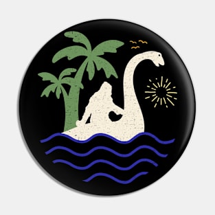 Bigfoot Riding Loch Ness Monster Pin