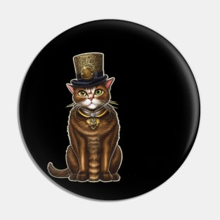 Vintage Steampunk Cat in Top Hat Design Pin
