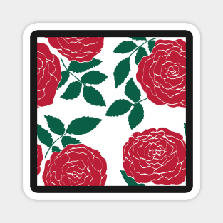 Red roses, green leaves pattern Magnet