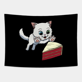 Turkish Angora Cat excited to eat Red Velvet Cake Tapestry