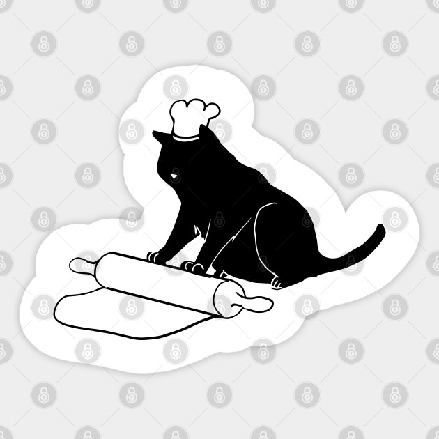 Black Cat Rolling Pin Funny Baking Emoji Cooking Cat Sticker