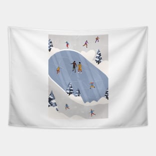 Winter Family Ice Skating Tapestry