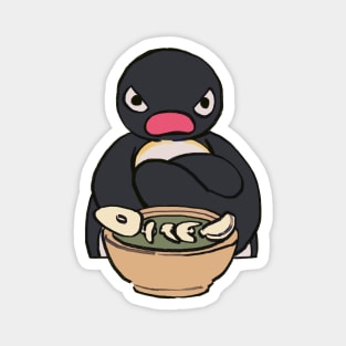 angery sulking pingu sitting with food bowl meme Magnet