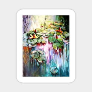 Water mirror and water lilies with gold II Magnet