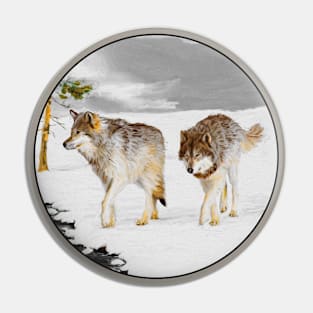 Wolves in Snow Pin